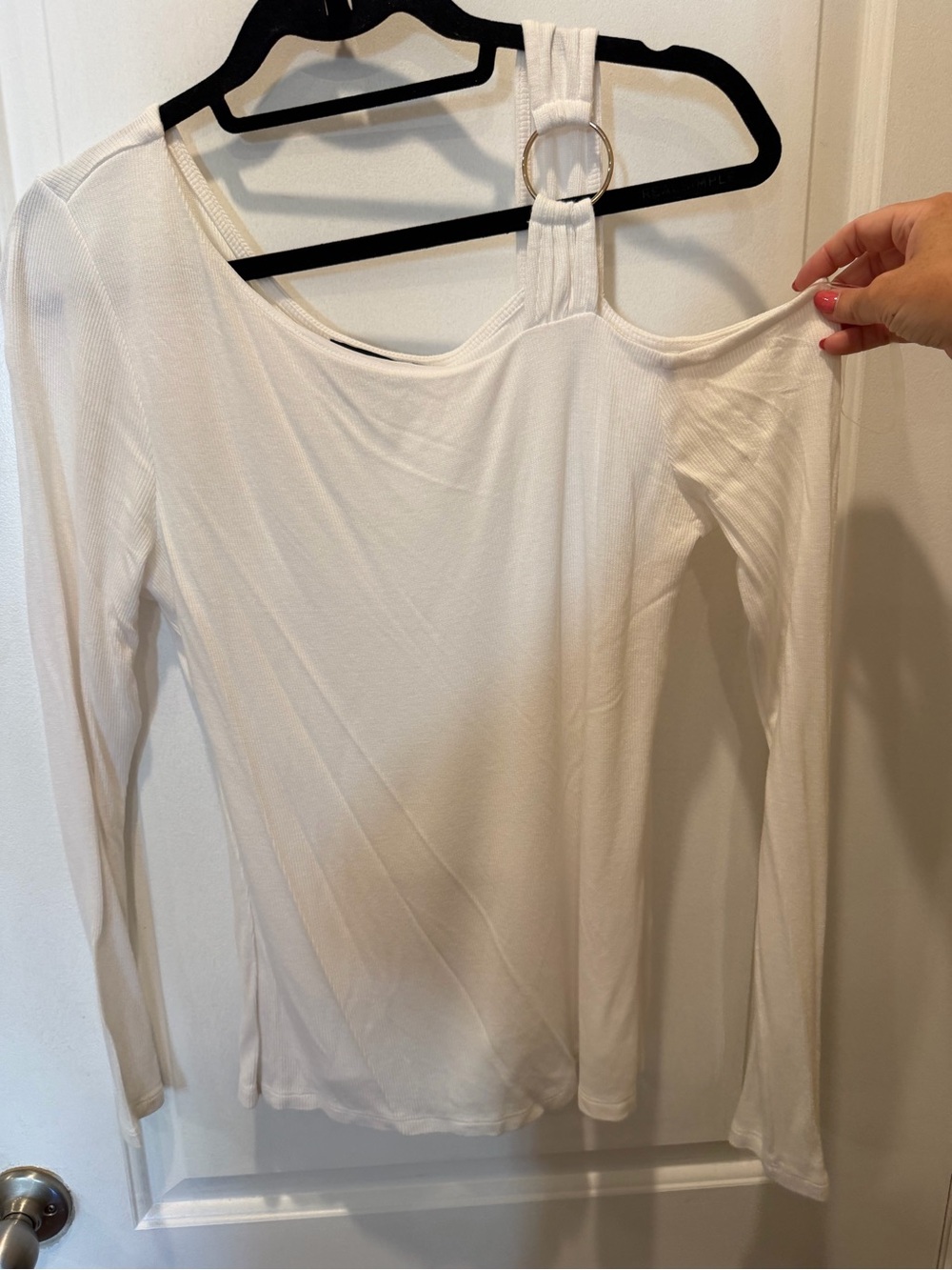 INC International Concepts White One-Shoulder Long Sleeve Top with Ring Strap